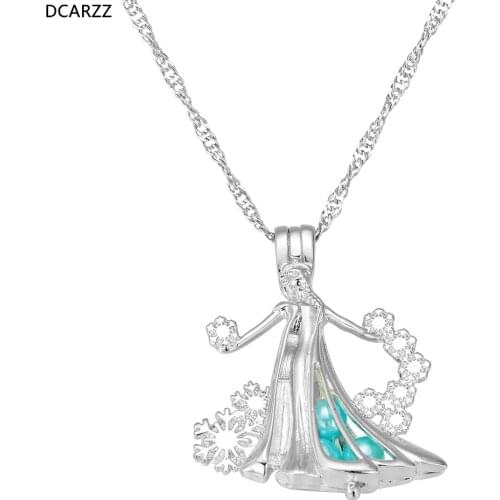 Beauty Princess Elsa Pearl Cage Necklace Snowflake Locket Pendant Pearl Necklace Girls DIY Cosplay Costume Jewelry Wholesale