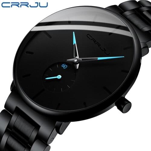 Mens Watches CRRJU Stainless Steel Mens Wrist Watch Casual Luxury Waterproof Sport Watch for Men Quartz Watch Relogio Masculino