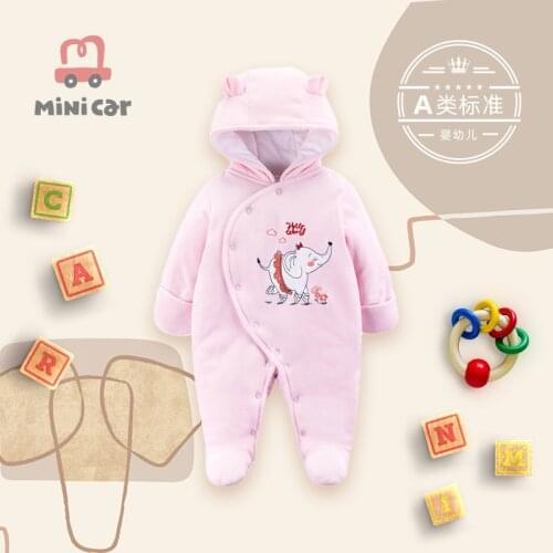 Baby one piece Romper girl baby winter heavy cotton jacket warm out cotton padded jacket with hat