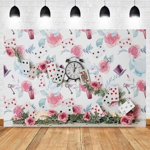 Pink Backdrop For Photography Flower Pattern Playing Cards 3D Pattern Wreath Birthday Party Love Child Portrait Photo Background