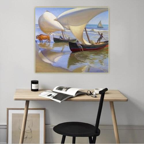Classic Works《Cow and boat》Canvas Painting Artwork Poster Decorative Picture Wall Decor Home Living Room Decoration