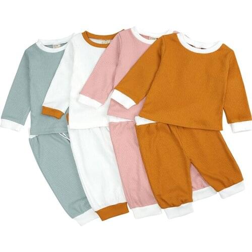 2Pcs Fashion Baby Girls Boys Clothes Set Cotton Casual Homewear Long Sleeve Tops+Pants Toddler Infant Outfit