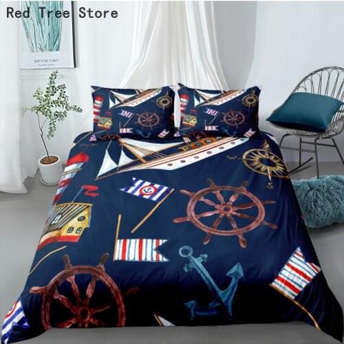 Blue Anchor Nautical Duvet Cover Set Custom Printed Euro Style Bedding Sets Baby Boy Bed Linen Twin Queen King Size 3D Bedspread