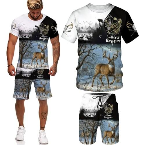 Summer 3d Printed Suit Beach Pants Polyester Round Neck Running Sportswear Mens Brand T-shirt 2-piece Set Of Animal Patterns