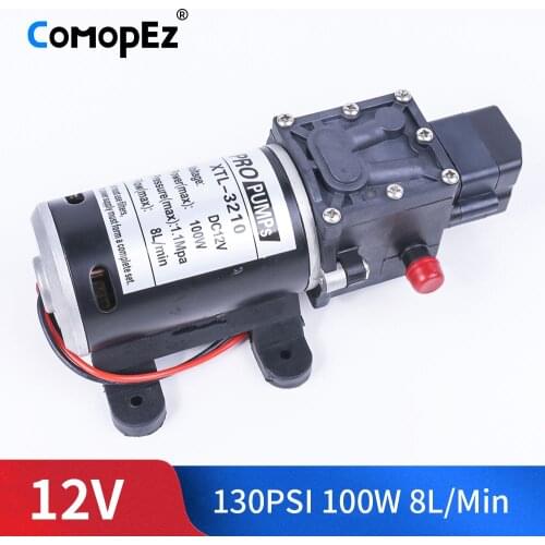 DC 12V 24V 100W 130PSI 8L/Min Water High Pressure Diaphragm Water Pump Self Priming Pump Automatic Switch For Garden Wagon