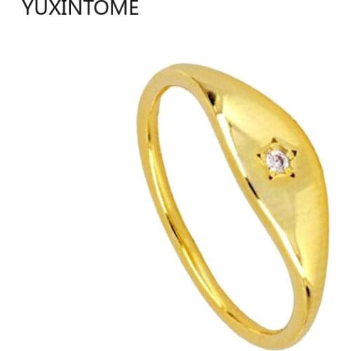 Minimalist Gold Color Crystal Rings Trendy Geometric Round Circle Rings for Women 24K Gold Star Rings Female Wedding Jewelry