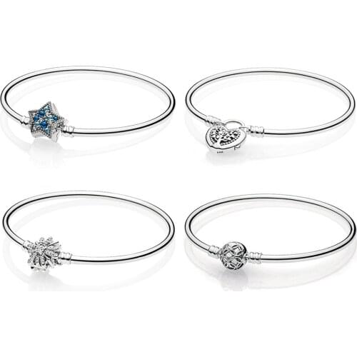 Fashion New 925 Sterling Silver MOMENTS BANGLE WITH TREE OF LOVE CLASP Shining Star Cuff Bracelet Dazzling Fireworks Bangle