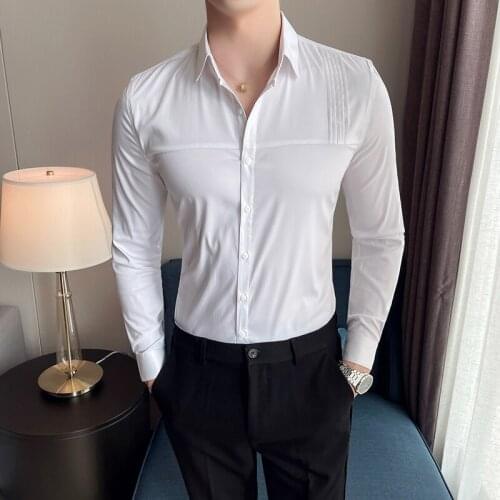 2021 Autumn Long Sleeve Shirts Men England Slim Business Shirts Solid Color Casual Formal Dress Shirts Streetwear Camisa Homme