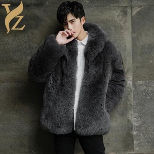 Luxurious Men Jackets Real Fur Coats From Nature Fox Furs Best Quality Wholeskin Fox Fur Coat Warm Turn-down Collar Winter 2018