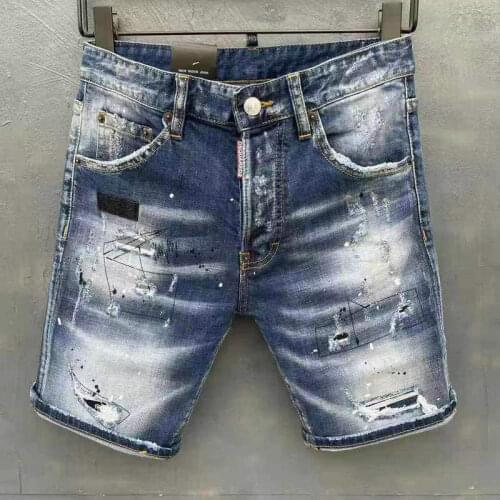 2021 Amoi Dsquared2 Mens Cowboy Pants Fashion Washed Hole Patch Irregular Car Line Shorts Five-Point Pants