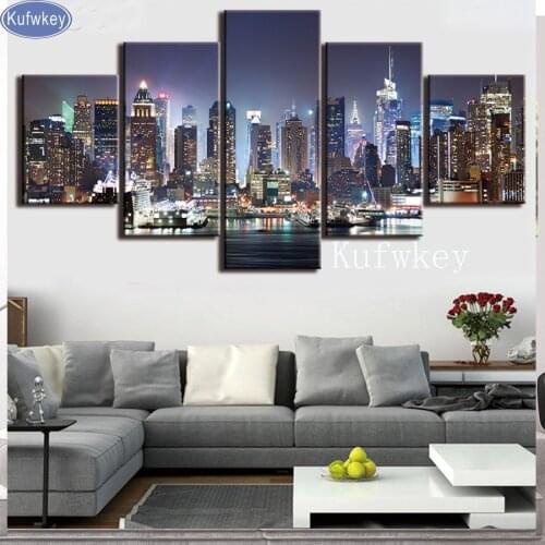 Hobby,5diy,5 pcs Diamond Painting New York City Night Cross-Stitch,Full,Diamond Embroidery,Mosaic,pattern,beaded embroidery,gift