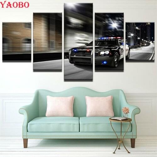 5pieces DIY diamond embroidery full square/round "Police Car" 5d diamond painting rhinestone cross stitch mosaic home decor