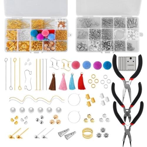 DIY Earring Making Supplies Kit with Earring Hooks Jump Rings Pliers Tweezers Jump Ring Opener for Earrings Making Material