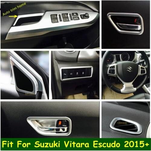 Matte Interior Refit Kit Front Air AC / Door Handle Bowl / Steering Wheel / Pillar A Cover Trim For Suzuki Vitara 2015 - 2020