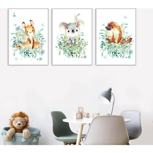 Kangaroo Raccoon Platypus Nursery Wall Art Paper Canvas Painting Nordic Posters And Prints Wall Pictures Baby Girl Room Decor
