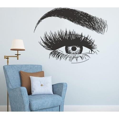 Eyelashes Extension Wall Art Sticker Eye Eyebrows Vinyl Wall Decal Make Up Studio Decor Beauty Lashes Window Poster AZ137