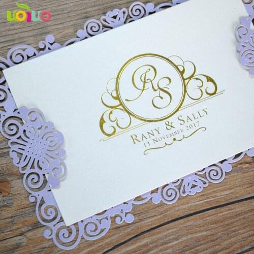 Cheap price simple laser cut paper menu card wedding invitation card hot stamping letters OEM service