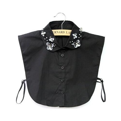New half black white collar decorative collar false collar Wild round neck shirt lapel doll pearl button shirt false collar