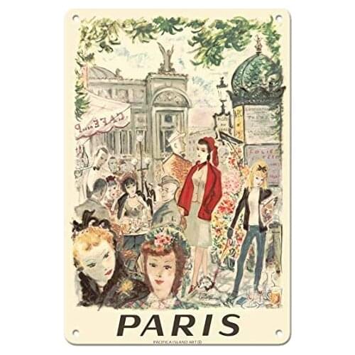 Paris, France - Sidewalk Café Near Opera National de Paris - Railroadby André Dignimont c.1962 Metal Tin Sign
