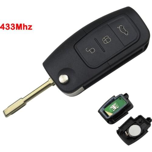 3 Buttons Flip Folding Remote Control Car Key Replacement 433MHz for Ford Fiesta Mondeo Focus C Max Galaxy Uncut Blade No Chip
