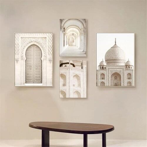 Modern Islamic Mosque Architecture Canvas Print Morocco Door Wall Art Poster Painting Muslim Wall Pictures For Living Room Decor