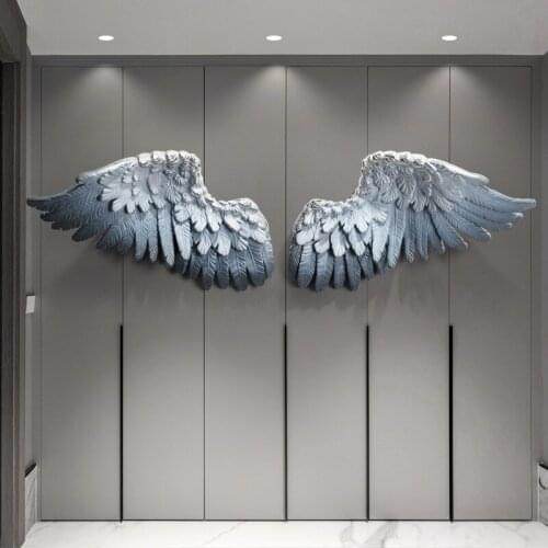 Modern Simple Luxury 3D Environmental Protection Resin Feather Wing Wall Hanging Nordic Decoration Home Hand Carving
