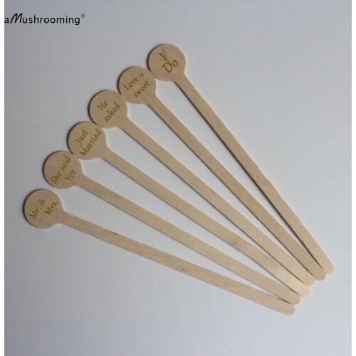 Round Head Wedding Stirrer Beverage Bar Stick With Personalized Names Mr. & Mrs. Just Married love is sweet I do