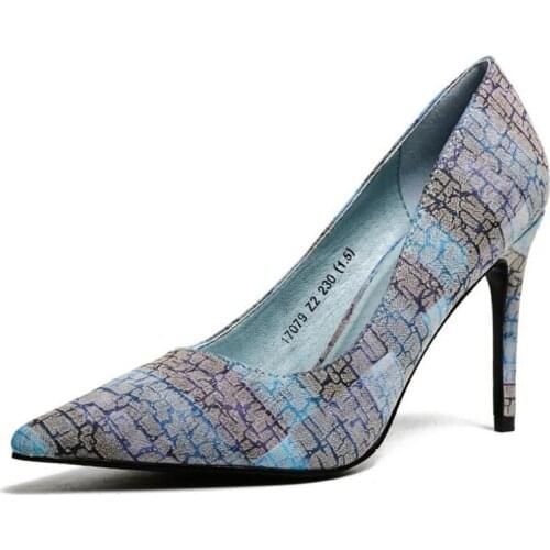 Shoes Women Pumps Pointed Toe Snake printing Flock Slip-On Shallow Wedding Party 9CM Casual Thin High Heels Shoe