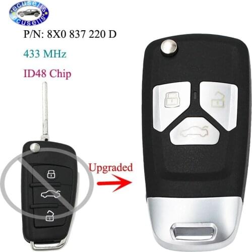 Upgraded 3 Buttons Flip Remote Car Key Fob 433MHz ID48 Chip for Audi A1 TT R8 Q3 2009-2014 433MHZ ID48 Chip P/N: 8X0 837 220 D