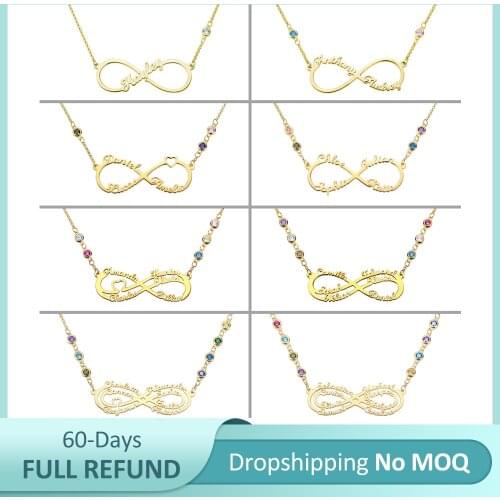 Uonney Dropshipping Personalized 1-8 Names Infinity Necklace With Birthstone Custom Women Name Necklace Christmas Gift