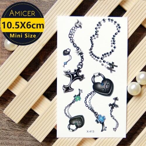 Waterproof temporary tattoo Sticker body art fake cool stuff 3d funny things beads Water Transfer lock Fake men