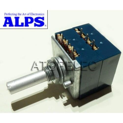 1pc Japan ALPS RK27 Volume LOG Stereo Potentiometer 2-gang Dual 10K/20K/50K/100K/250K/500K Slotted Shaft