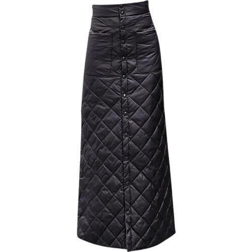 High Waist Down Cotton A-line Skirts Womens Winter 2019 Thicken Plus Size Long Single Breasted Skirt Long Women Jupe Femme f1833