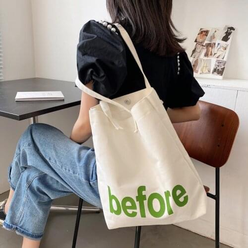 Women Letter Canvas Bag 2021 Summer Shoulder Underarm Bag Large Shopping Tote Bag Cotton Cloth Shopper Handbag Students Book Bag