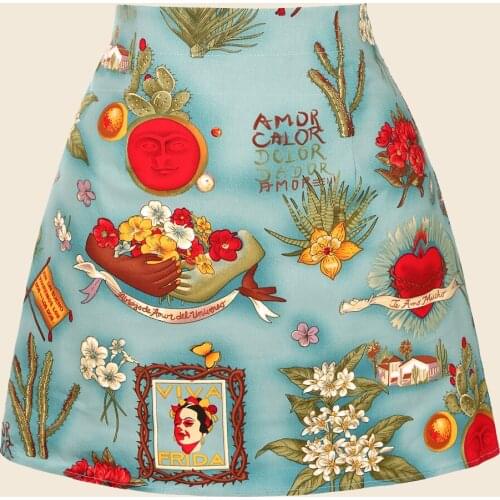 Summer beach 50s retro vintage green print skirt ladies ew flower print floral slim sexy girl mini skirt female ss0008