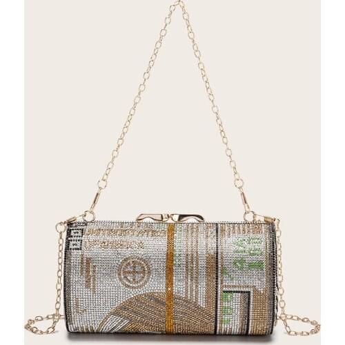 Gold/White/Green Crystal Purse Women Handbag Evening Diamond Clutch Two Chain Shoulder Messenger Handbags Party Prom Clutches