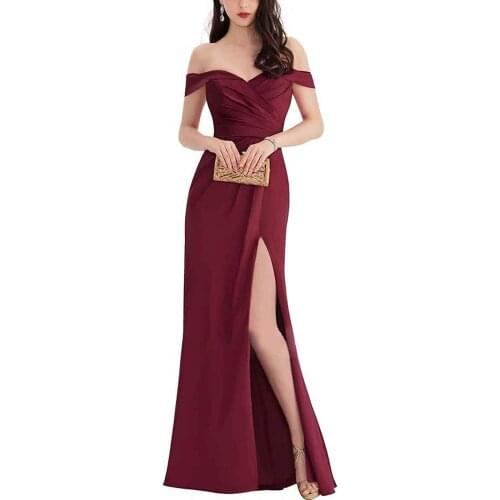 Women Sweetheart Ruched Off The Shoulder High Slit Prom Evening Dresses Forma платья для выпускного vestidos de cóctel فساتين ا