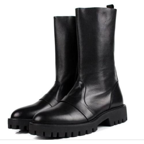 Winter genuine leather men boots black High boots fashion High top pointed toe Martin shoes high top mens boots