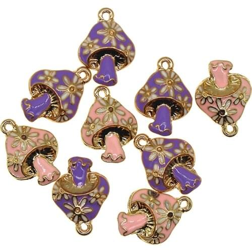 10pcs/lot Alloy Enamel mushroom Colorful cute flower Charms For Jewelry Making Bracelet Necklace DIY Woman Earrings Findings