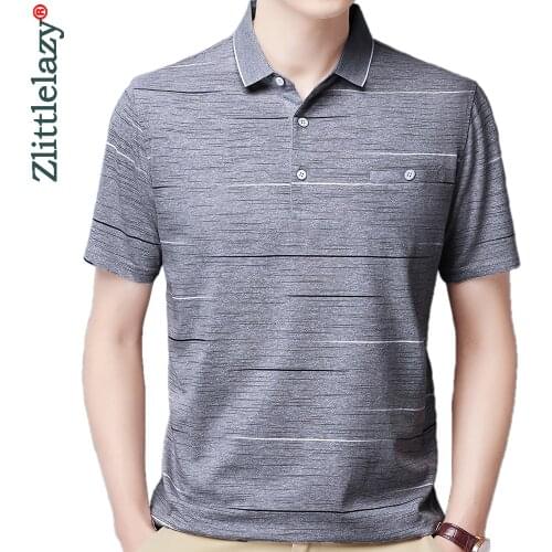 2021 Pocket Short Sleeve Polo Tee Shirt Men Casual Striped Mens Clothing Polos Shirts Mens Fashion Slim Fit Poloshirt Tops 3098