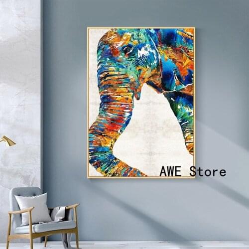 Abstract Animal Posters and Prints Elephant Picture Art Oil Painting Printed on Canvas Watercolor Pictures for Living Room Decor
