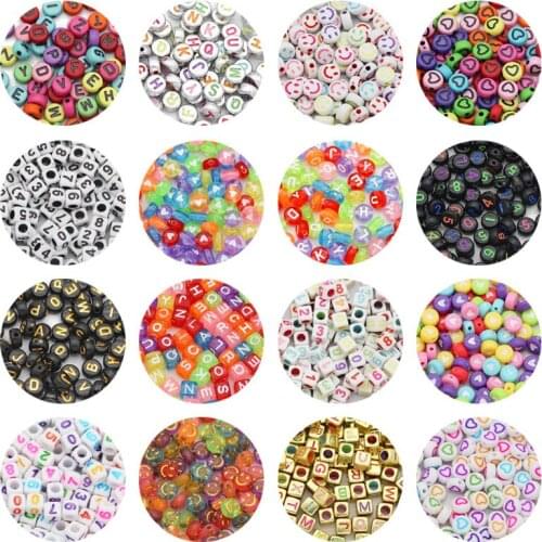 Acrylic Square Cube 6/7MM Mixed Letter,Numbers,Heart,Face,Star Flat Round Loose Spacers Beads For Jewelry Making DIY Bracelets