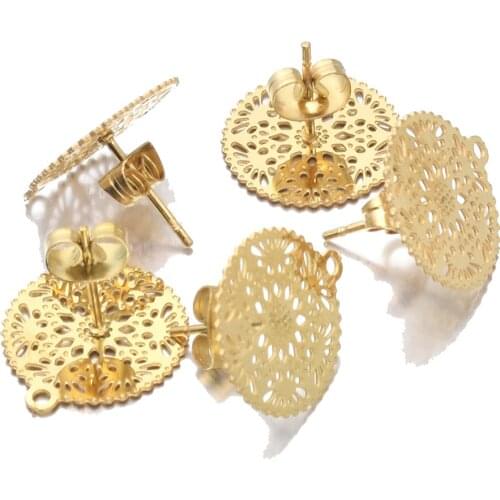 Aiovlo Earrings Accessories Stainless Steel Gold Steel Metal Hollow Earrings Base Connectors Linkers 10pc/lot DIY Jewelry Making