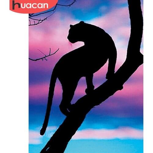 HUACAN Diy Diamond Painting Mosaic Leopard Black Home Decoration Diamond Embroidery Animal Color Crystal Hobby