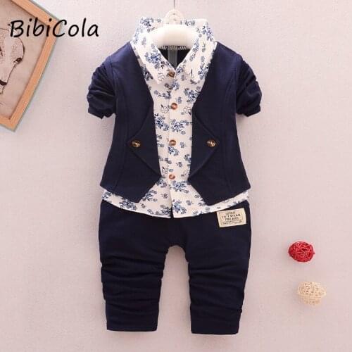 BibiCola boys spring autumn clothes sets fashion formal suits cotton print gentleman suits bebe boys brand tracksuit clothing