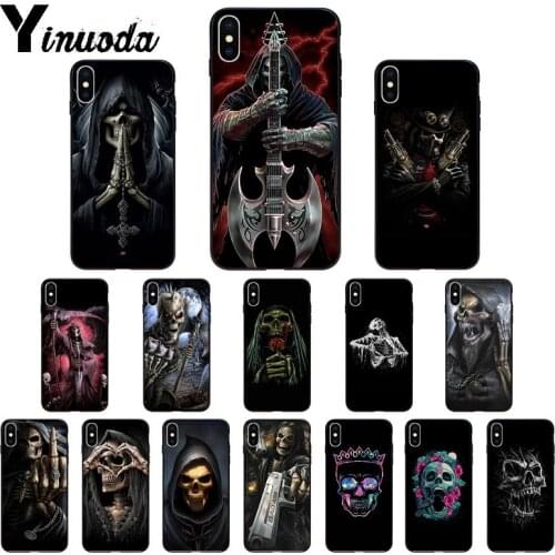 Yinuoda Grim reaper skeleton Rock Music guitar Gun Phone Case for iPhone 6S 6plus 7 7plus 8 8Plus X Xs MAX 5 5S XR 11 11pro max