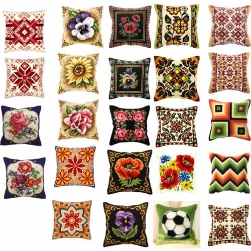 Flowers style 4 Cross Stitch Pillow Mat DIY Craft Tapestry Pillow 42CM by 42CM Needlework Crocheting Cushion Embroidery
