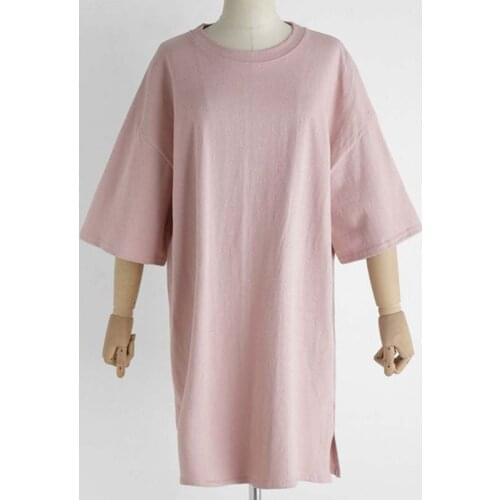 Long T-Shirts Women 2021 Summer New Half Sleeved Pink Long Loose Office Lady Elegant 100% Cotton Outwear Coat Tops