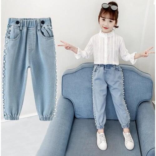 2020 spring autumn Kids Jeans For Girls Lovely Children demin Pants Casual Trouses teen Girls Jeans For 4 6 8 10 12 14Y