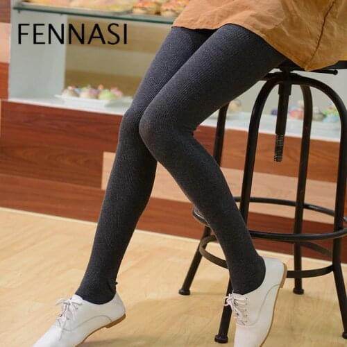 FENNASI Women Cotton Striped Warm Winter Tights Female High Waist Vertical Striped Warm Tights High Elastic Thick Black Tights